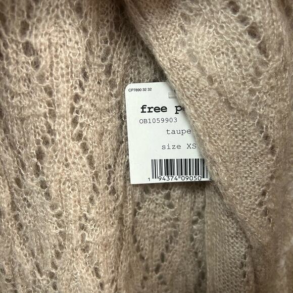 NWT Free People Say Hello Open Stitch Oversized Sweater Womens XS Taupe - Picture 8 of 9
